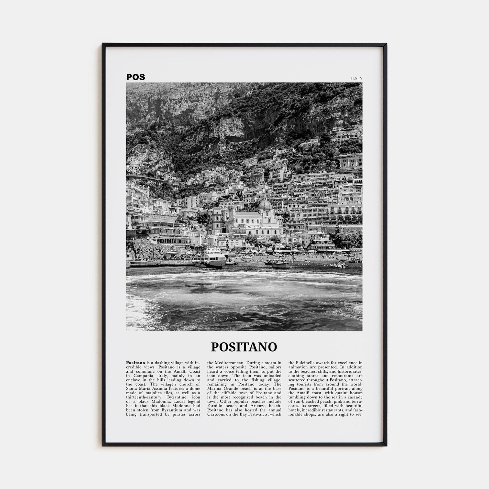 Positano No 2 Poster Black Metal / 8x12 in Nbourhood Travel B&W Poster