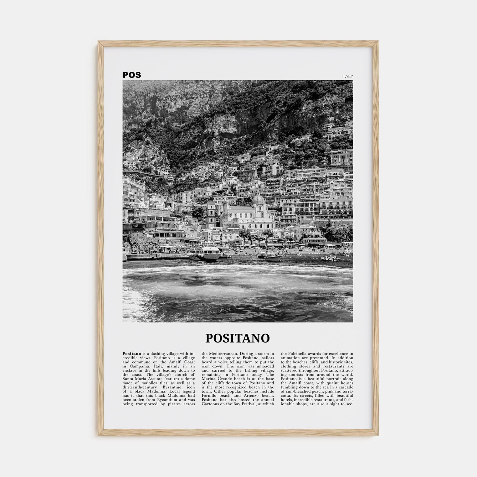 Positano No 2 Poster Natural Wood / 8x12 in Nbourhood Travel B&W Poster