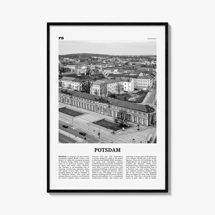 Potsdam black & white newspaper poster of Germany – vertical wall art, unframed print shown in interior mockup