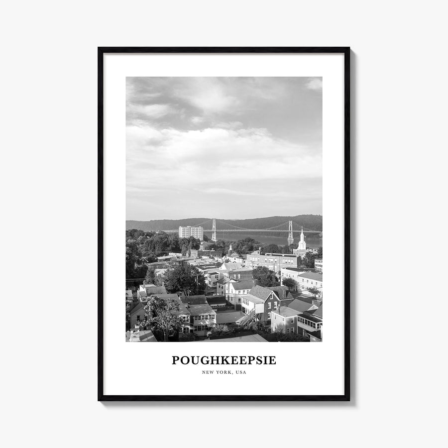 Poughkeepsie black & white classic poster of New York, USA – vertical wall art, unframed print shown in interior mockup