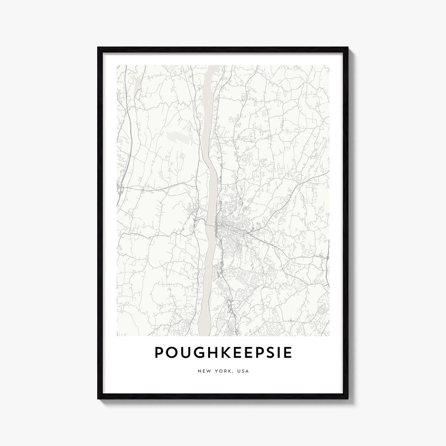 Poughkeepsie black & white map poster of New York, USA – vertical wall art, unframed print shown in interior mockup