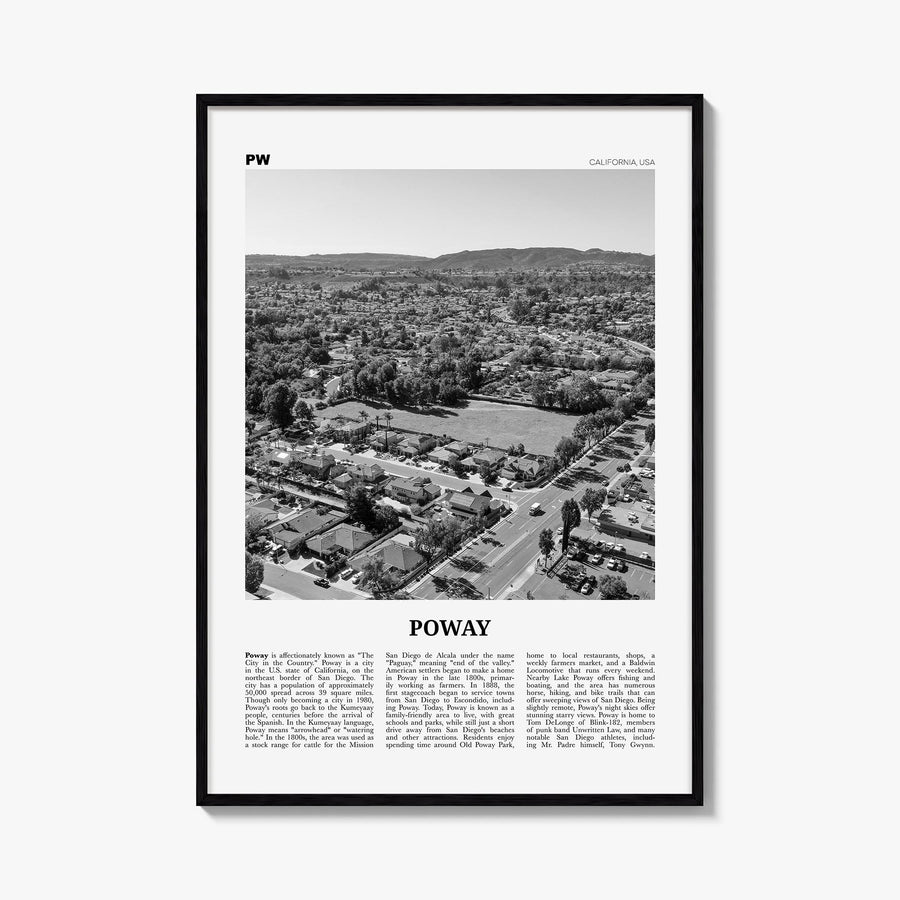Poway no. 1 black & white newspaper poster of California, USA – vertical wall art, unframed print shown in interior mockup