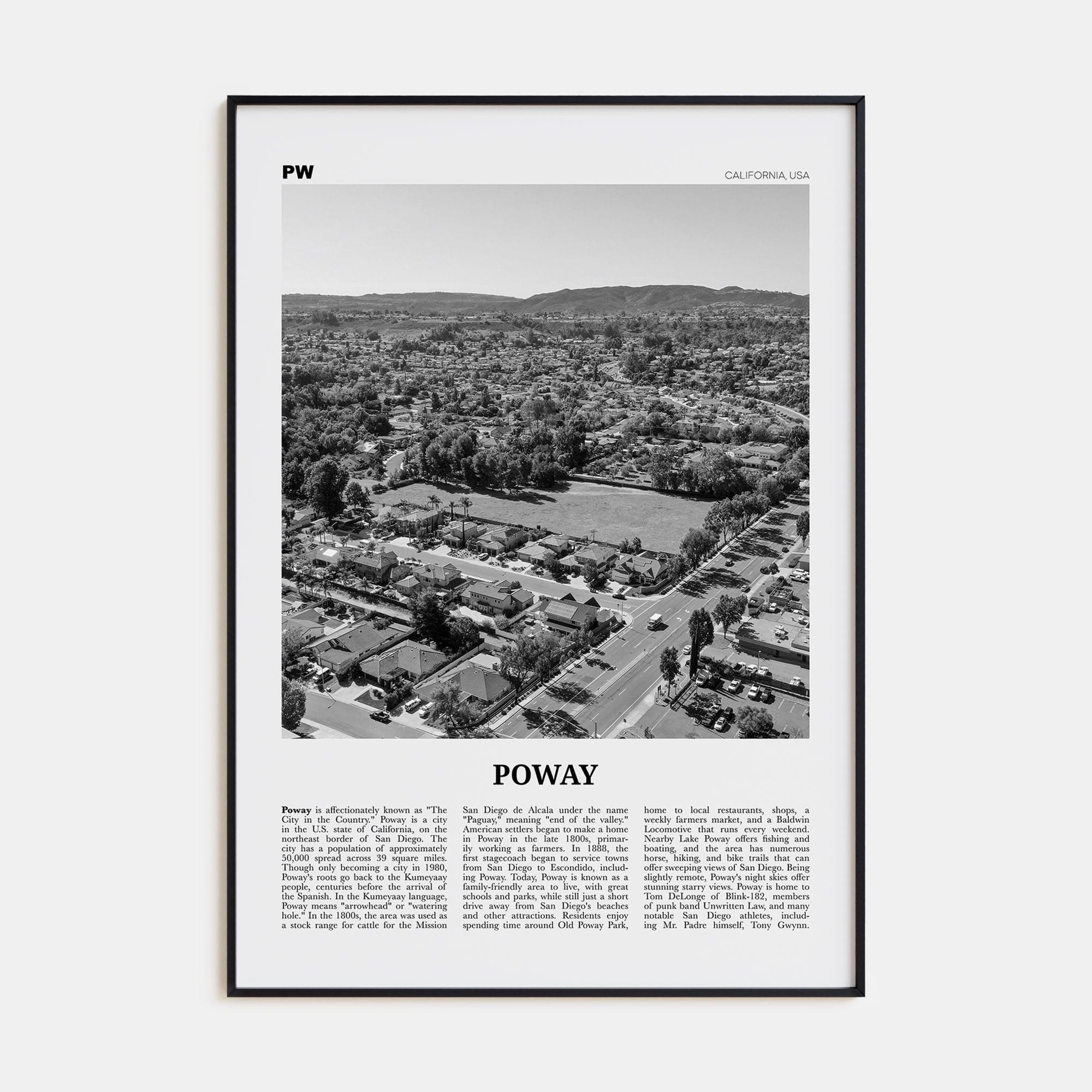 Poway No 1 Poster Black Metal / 8x12 in Nbourhood Travel B&W Poster