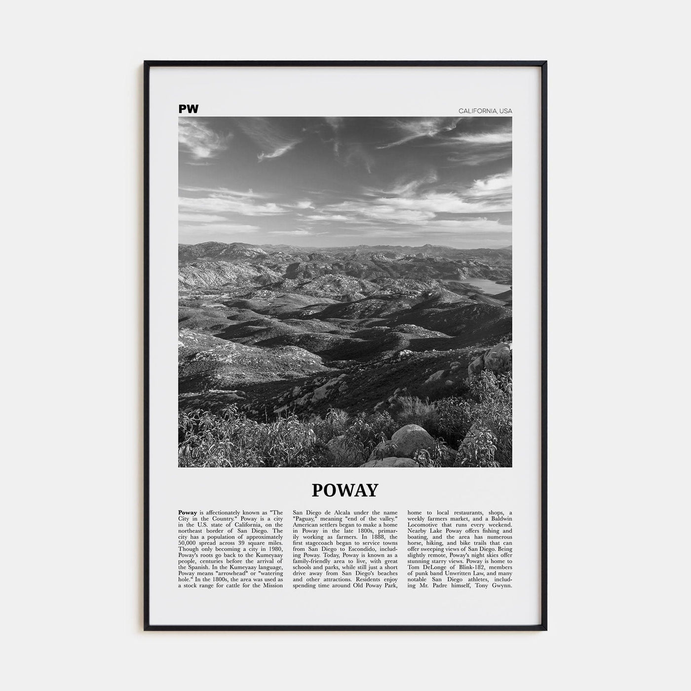 Poway No 2 Poster Black Metal / 8x12 in Nbourhood Travel B&W Poster