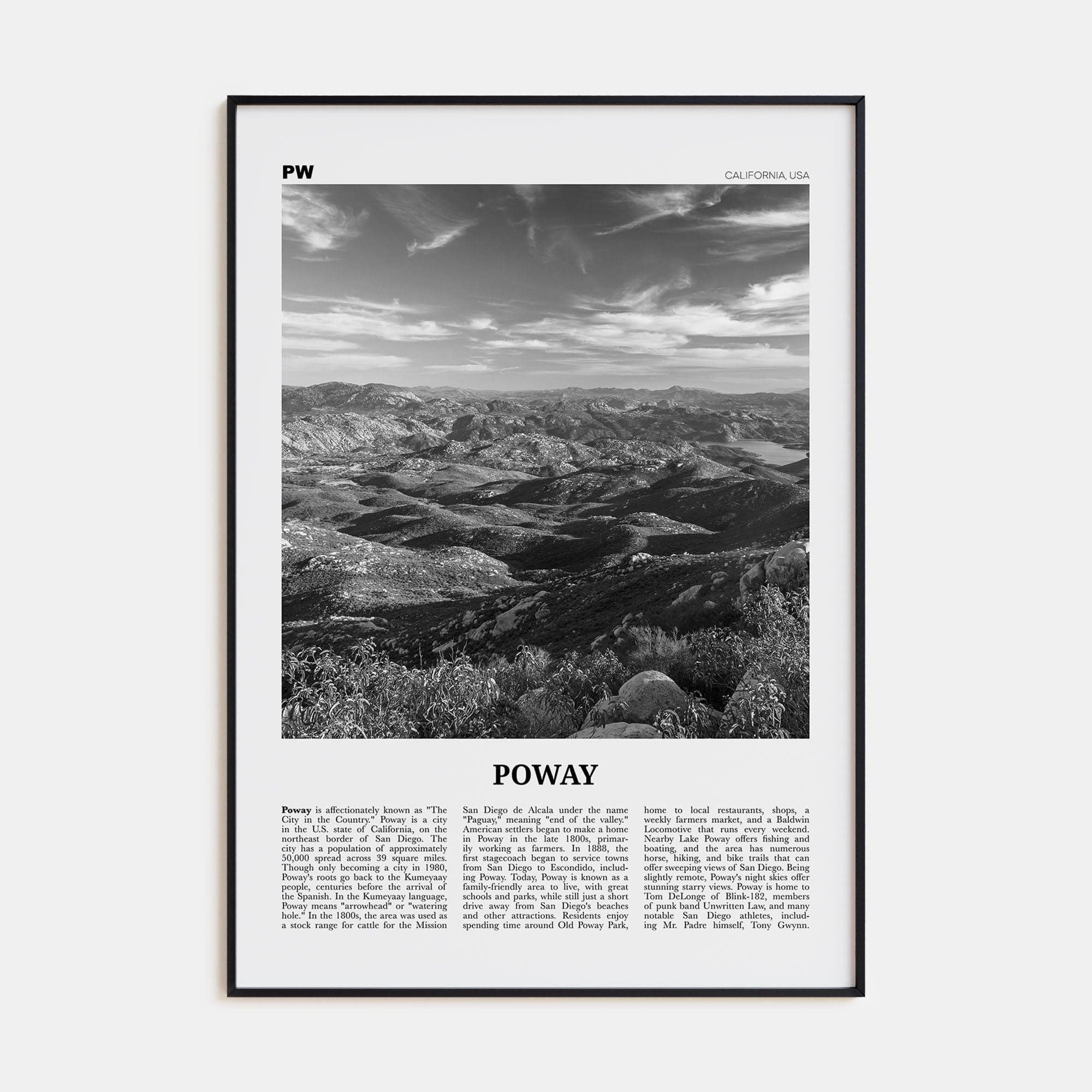 Poway No 2 Poster Black Metal / 8x12 in Nbourhood Travel B&W Poster