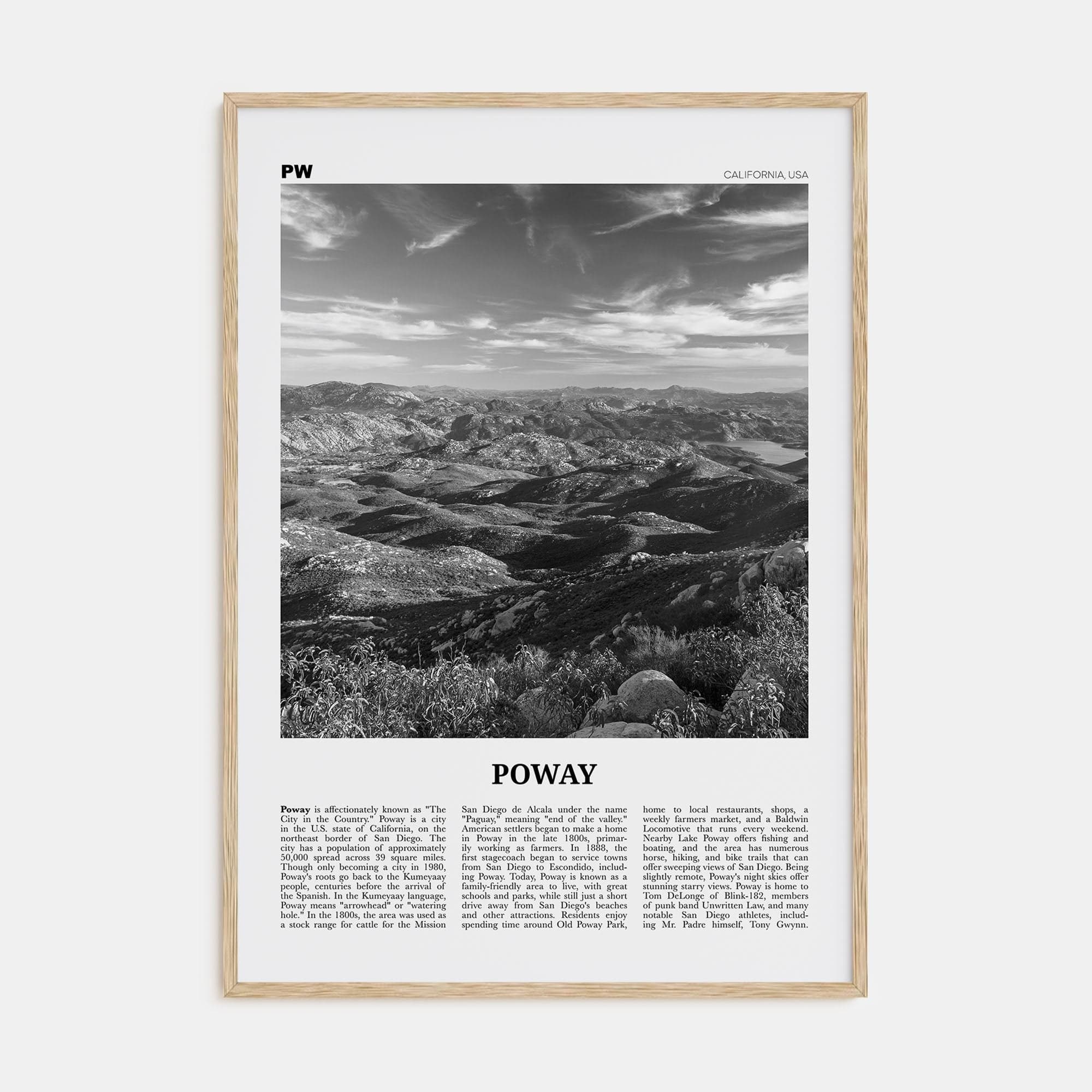 Poway No 2 Poster Natural Wood / 8x12 in Nbourhood Travel B&W Poster