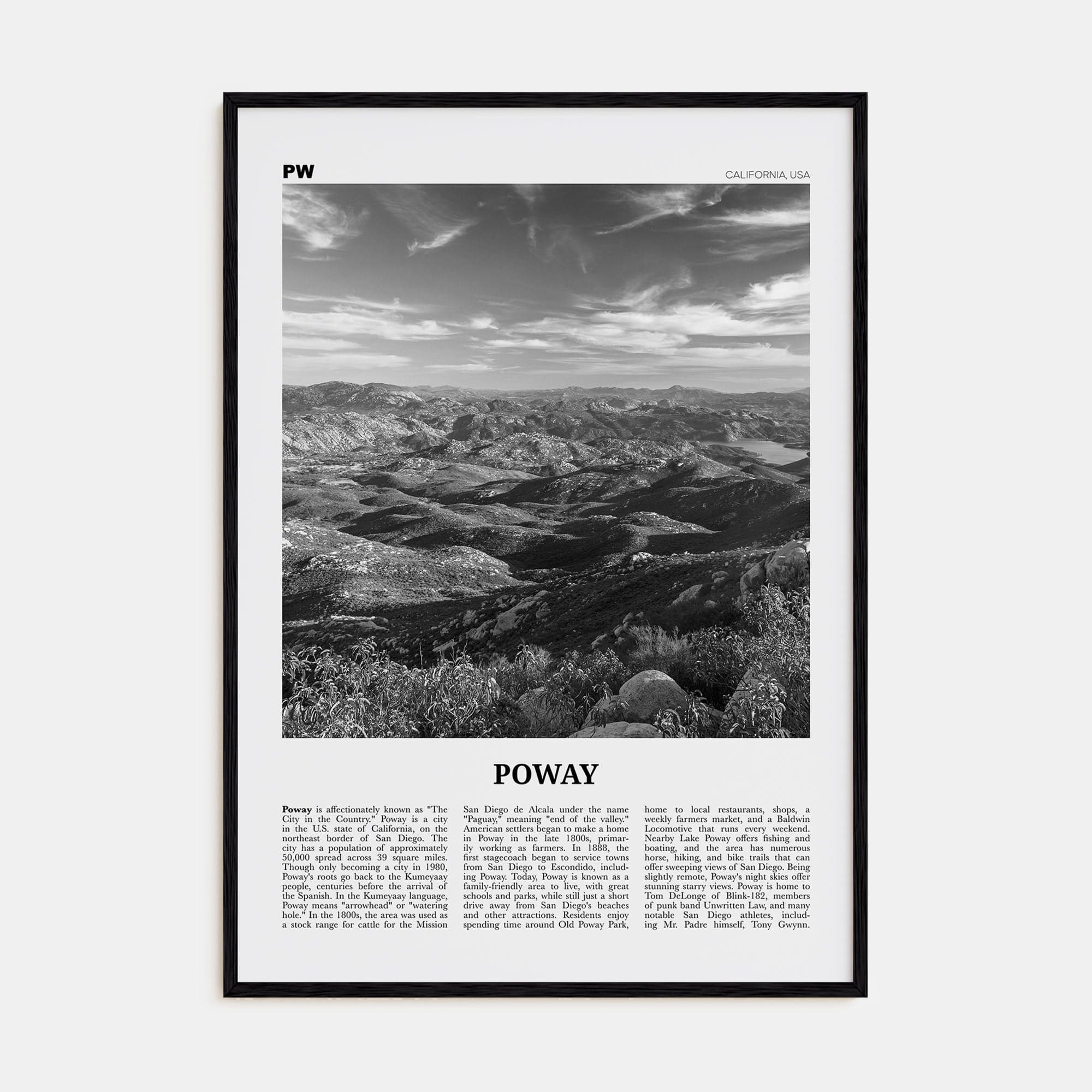 Poway No 2 Poster Black Wood / 8x12 in Nbourhood Travel B&W Poster