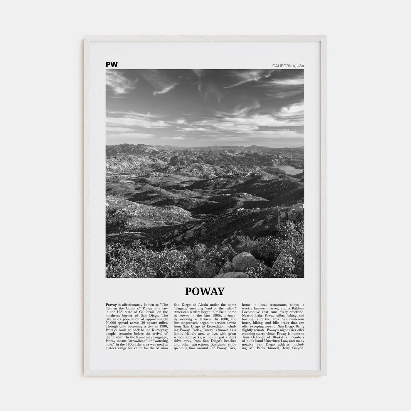 Poway No 2 Poster White Wood / 8x12 in Nbourhood Travel B&W Poster