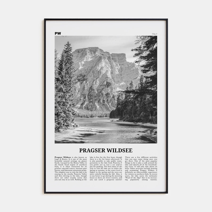 Pragser Wildsee Poster Black Metal / 8x12 in Nbourhood Travel B&W Poster