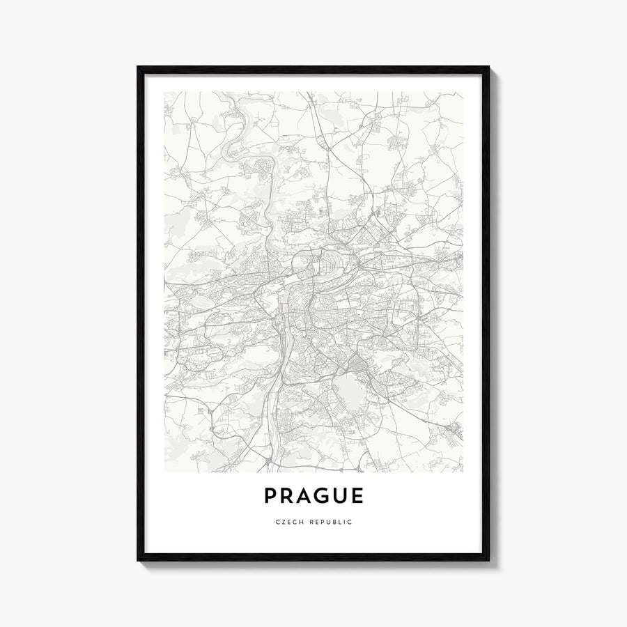 Prague black & white map poster of Czechia – vertical wall art, unframed print shown in interior mockup