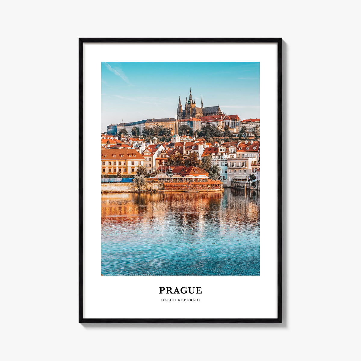 Prague colorful classic poster of Czechia – vertical wall art, unframed print shown in interior mockup