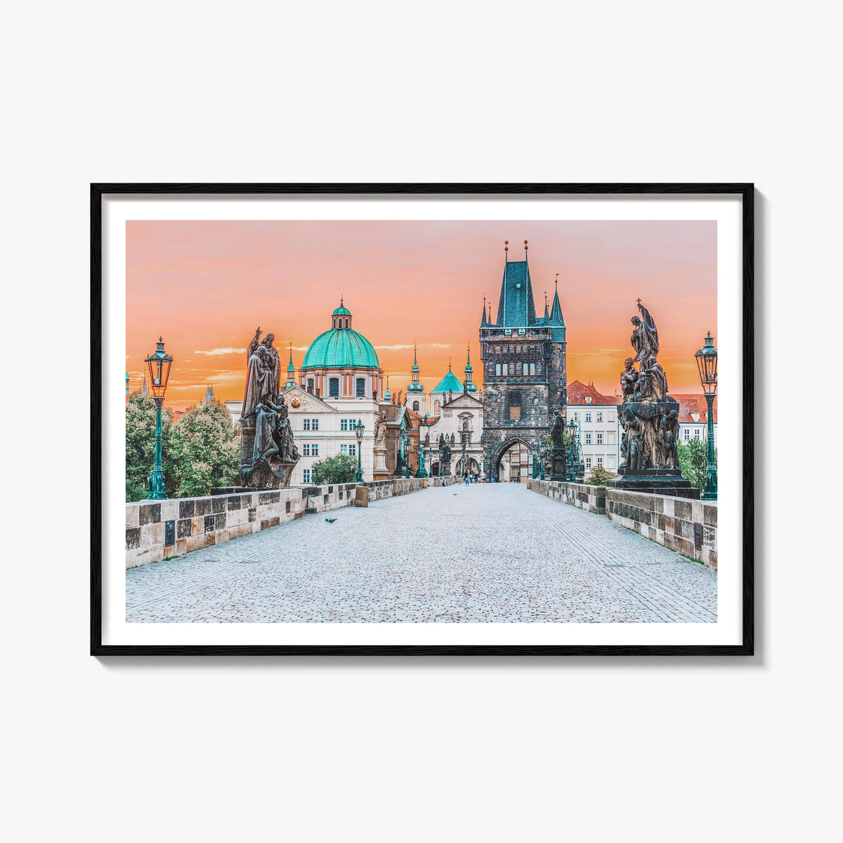 Prague colorful photo poster of Czechia – horizontal wall art, unframed print shown in interior mockup