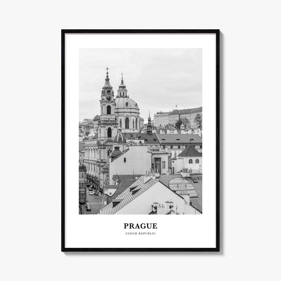 Prague no. 1 black & white classic poster of Czechia – vertical wall art, unframed print shown in interior mockup