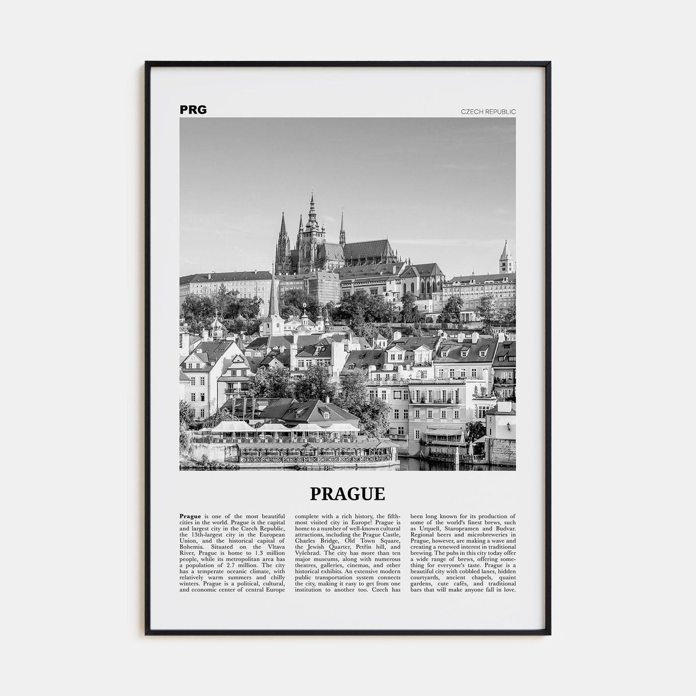 Prague No 1 Poster Black Metal / 8x12 in Nbourhood Travel B&W Poster