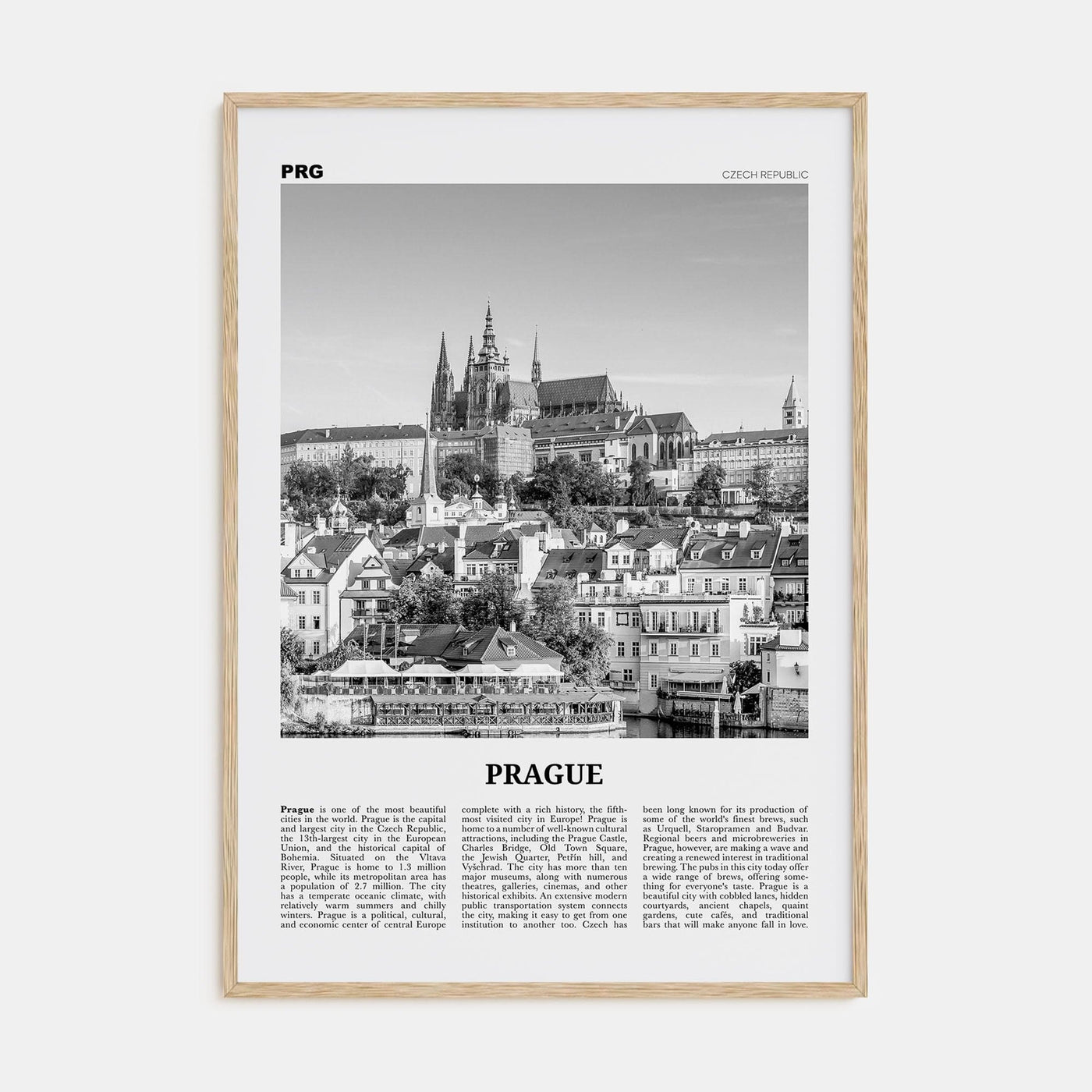 Prague No 1 Poster Natural Wood / 8x12 in Nbourhood Travel B&W Poster