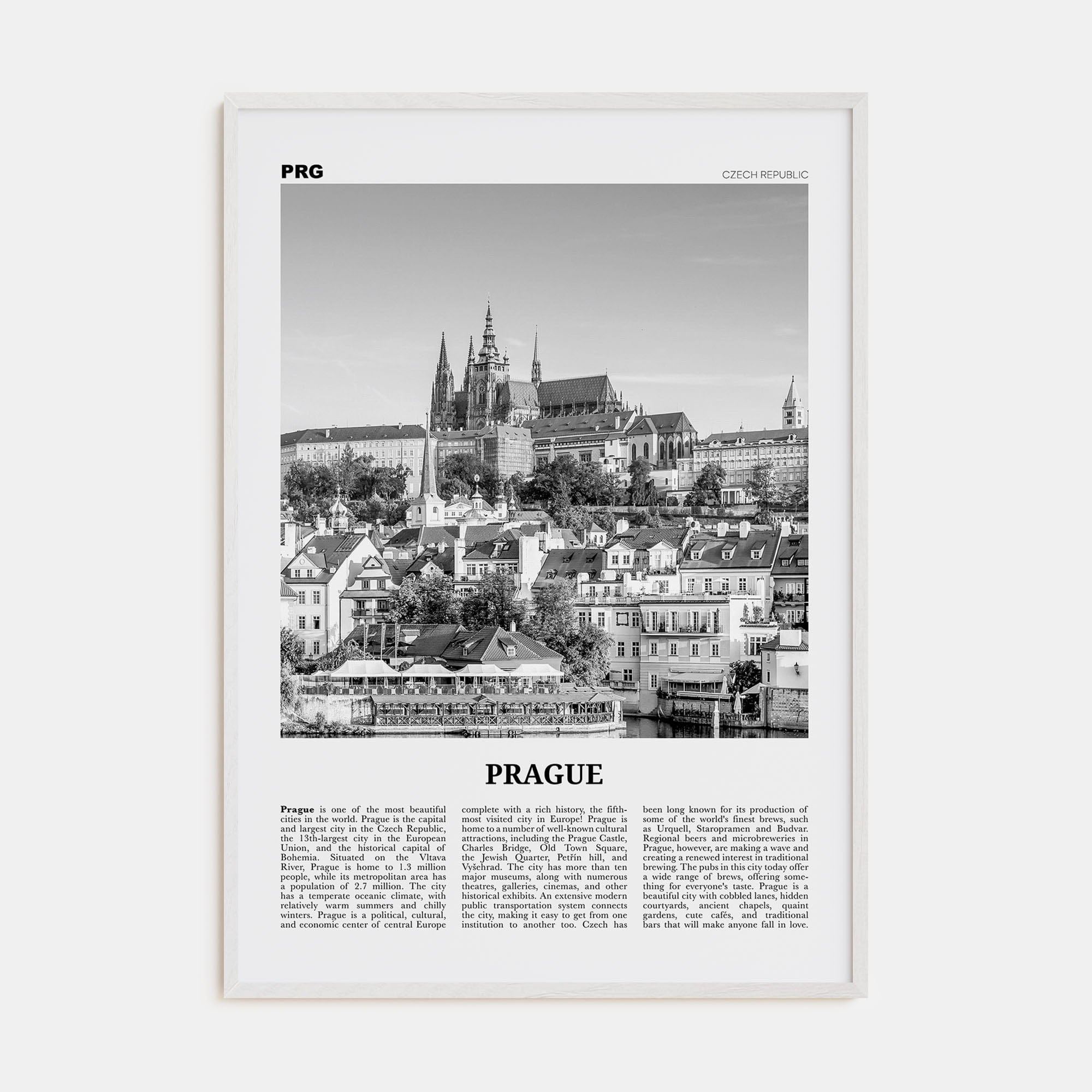 Prague No 1 Poster White Wood / 8x12 in Nbourhood Travel B&W Poster