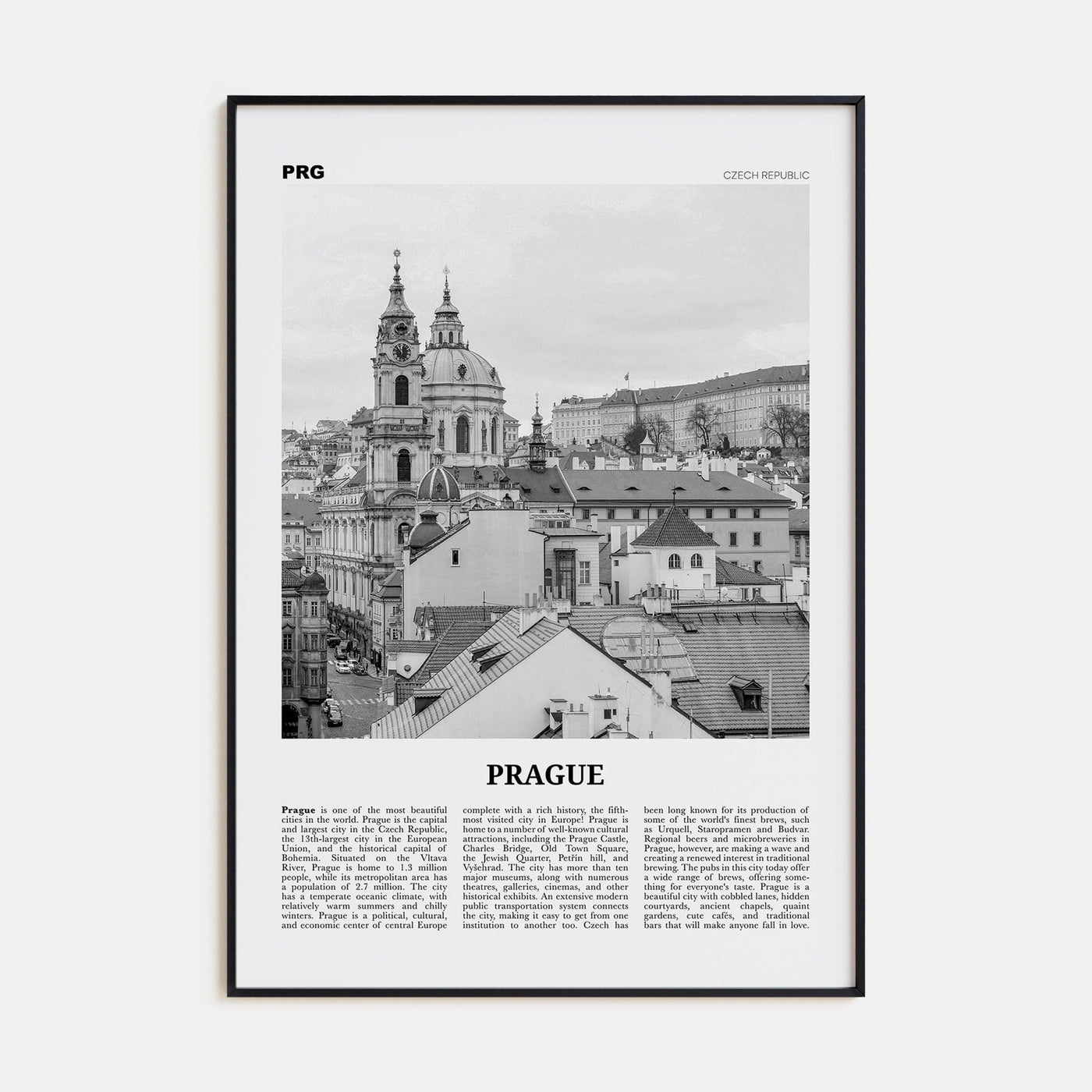 Prague No 2 Poster Black Metal / 8x12 in Nbourhood Travel B&W Poster