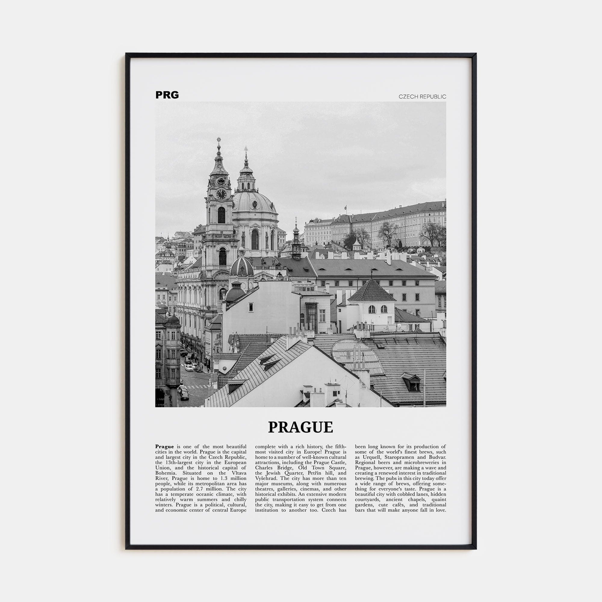Prague No 2 Poster Black Metal / 8x12 in Nbourhood Travel B&W Poster