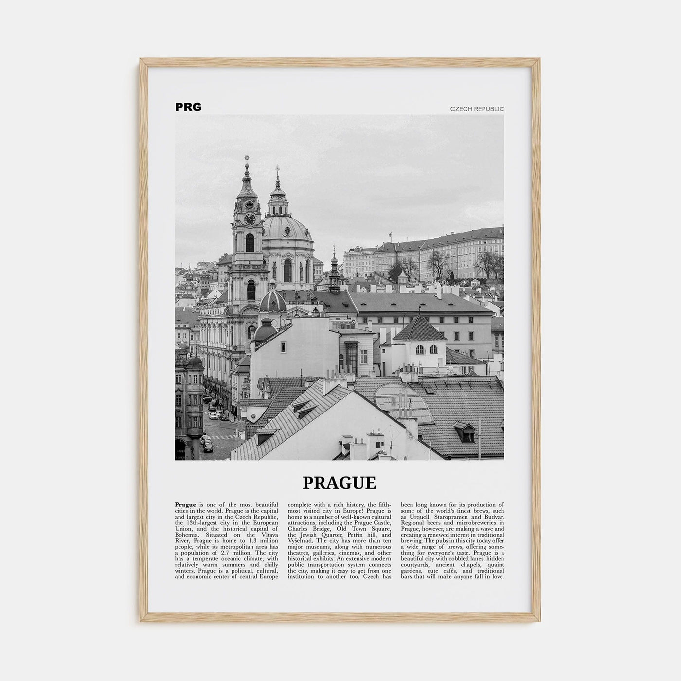 Prague No 2 Poster Natural Wood / 8x12 in Nbourhood Travel B&W Poster