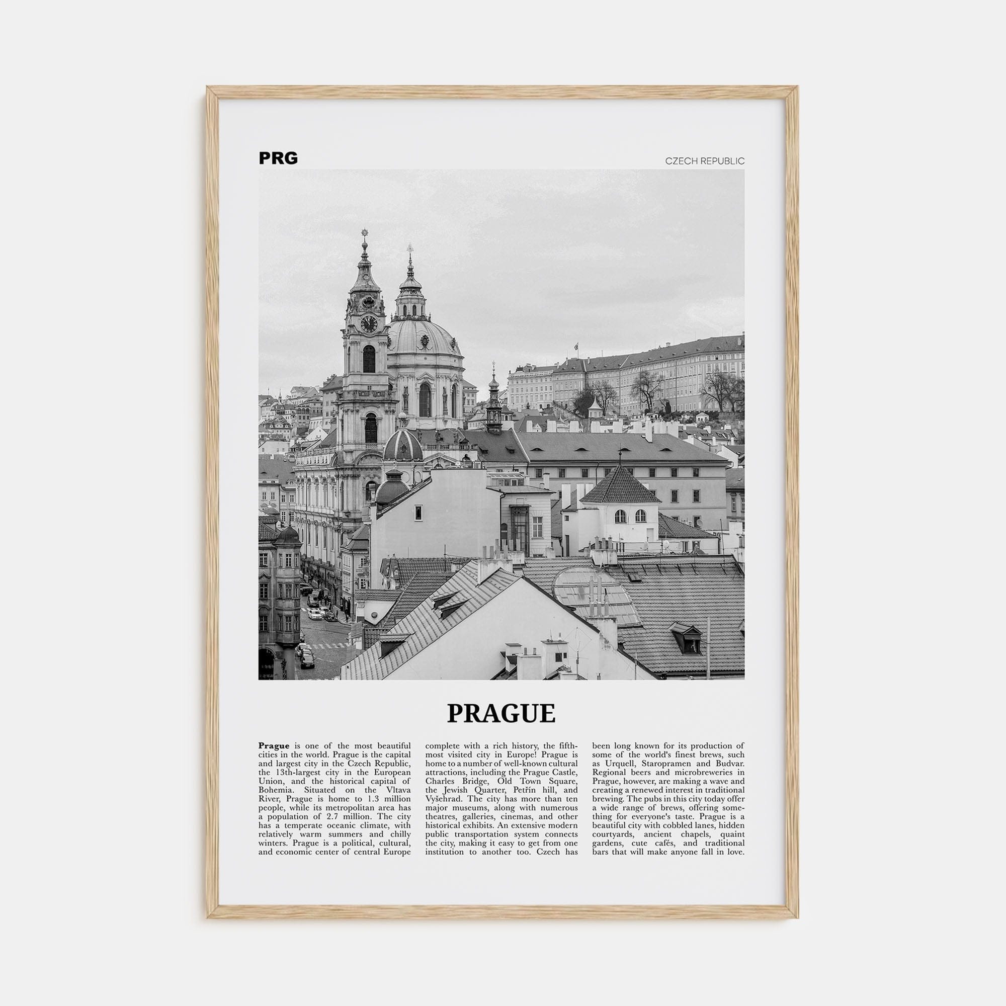 Prague No 2 Poster Natural Wood / 8x12 in Nbourhood Travel B&W Poster