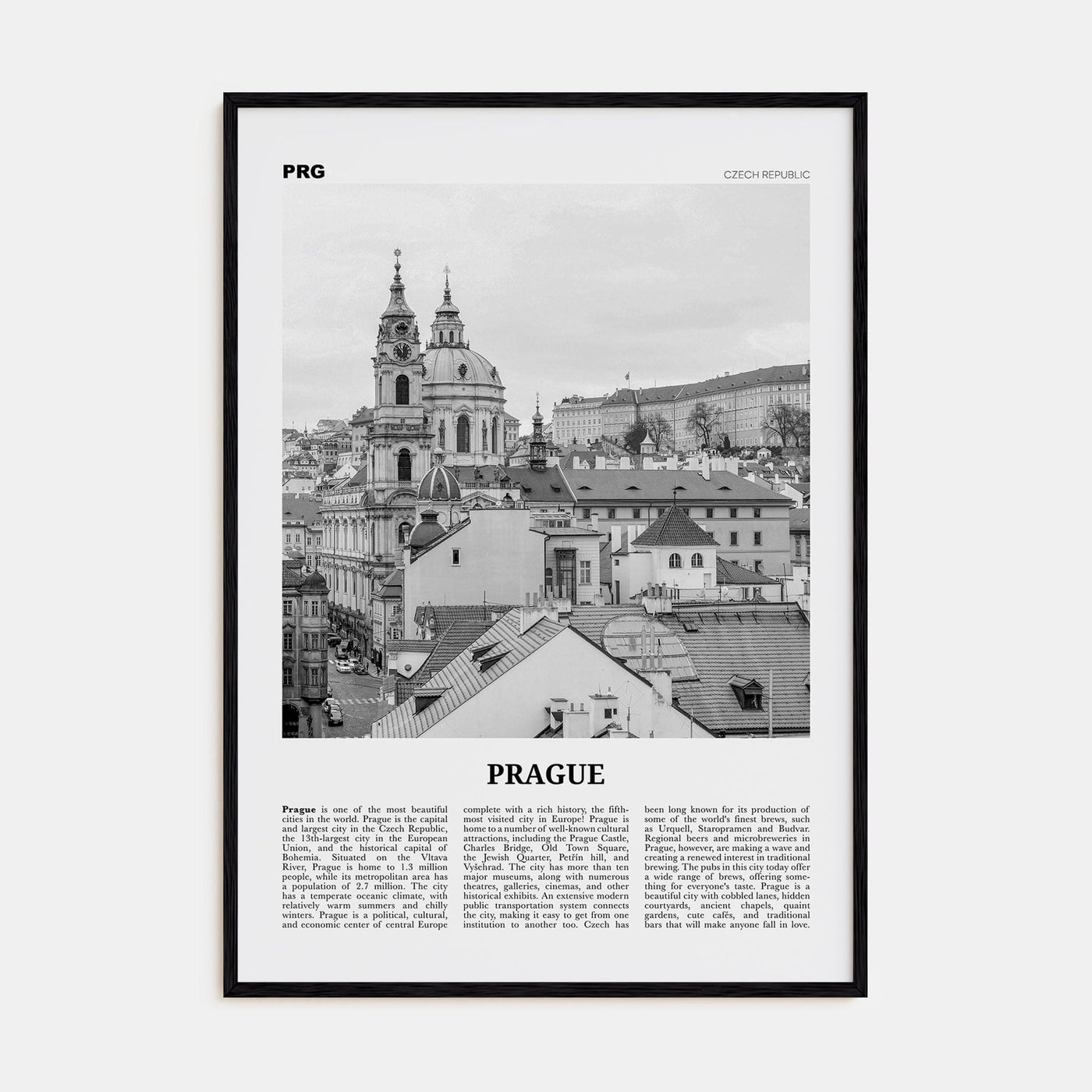 Prague No 2 Poster Black Wood / 8x12 in Nbourhood Travel B&W Poster