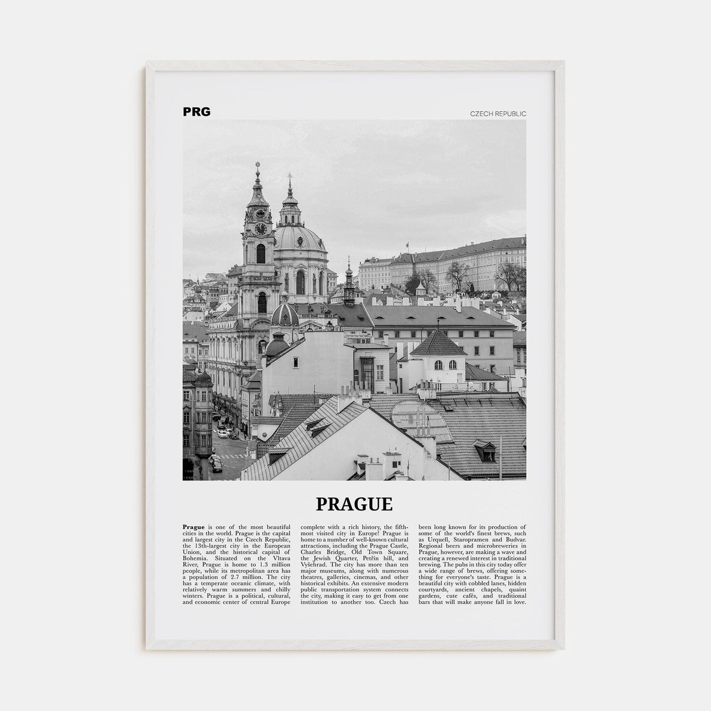 Prague No 2 Poster White Wood / 8x12 in Nbourhood Travel B&W Poster
