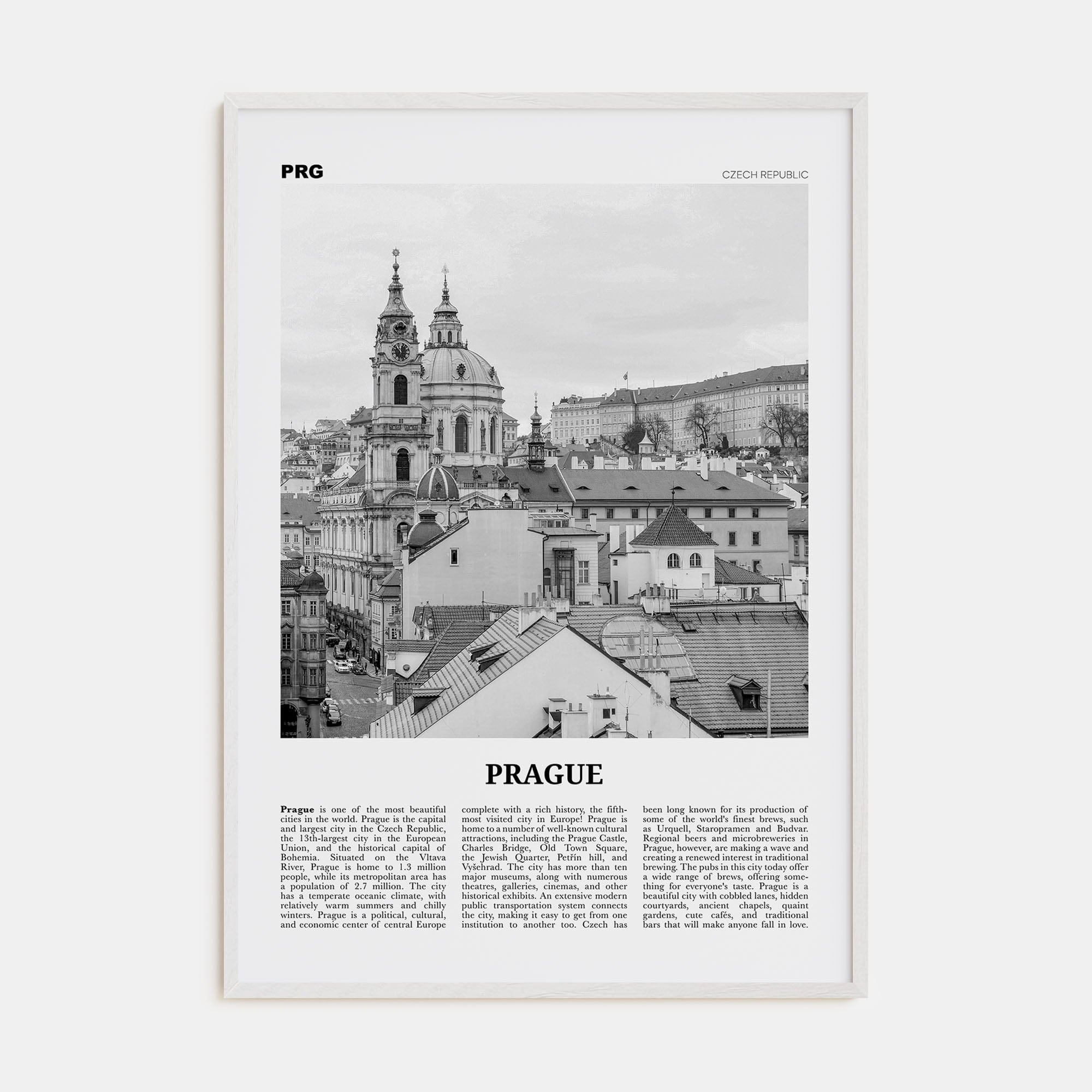 Prague No 2 Poster White Wood / 8x12 in Nbourhood Travel B&W Poster
