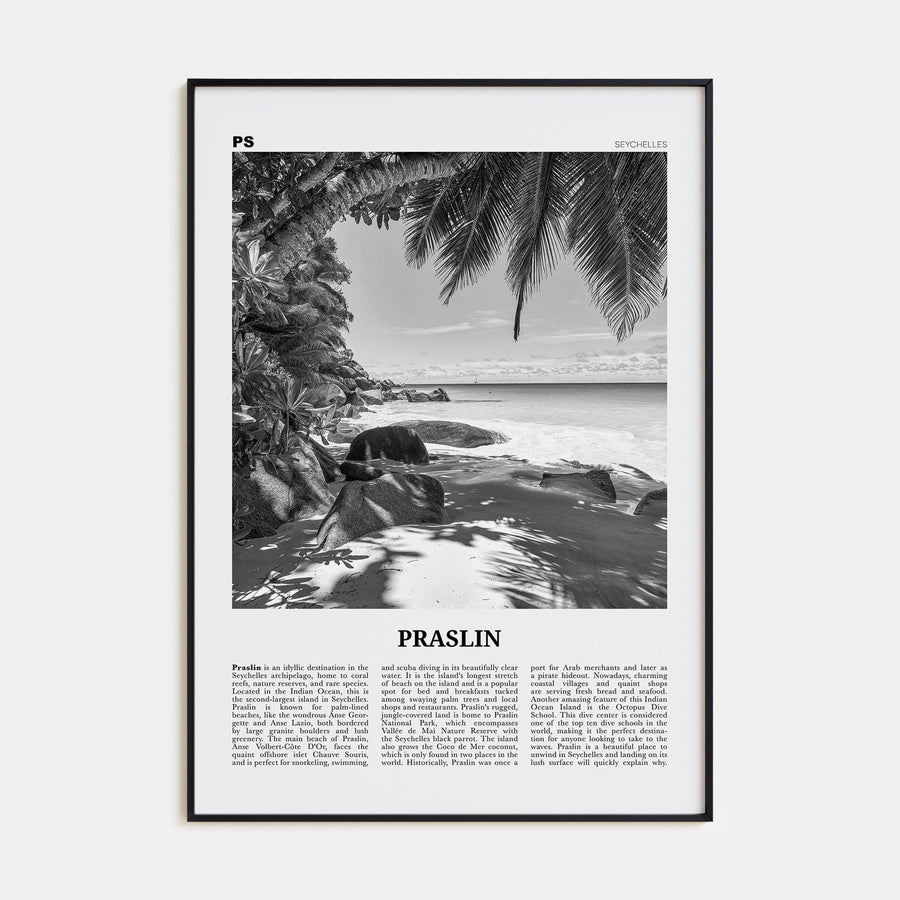 Praslin Poster Black Metal / 8x12 in Nbourhood Travel B&W Poster
