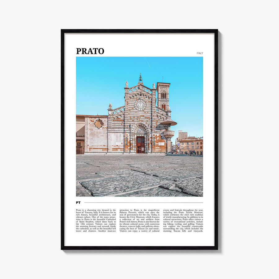 Prato colorful travel poster of Italy – vertical wall art, unframed print shown in interior mockup