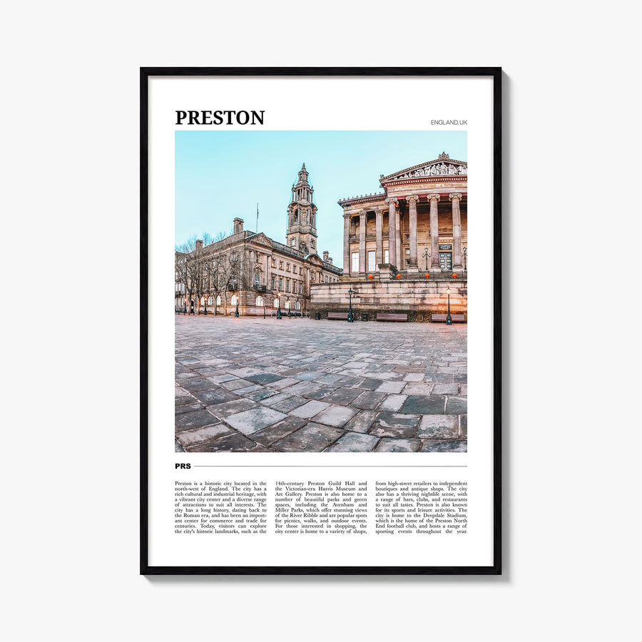 Preston colorful travel poster of United Kingdom – vertical wall art, unframed print shown in interior mockup