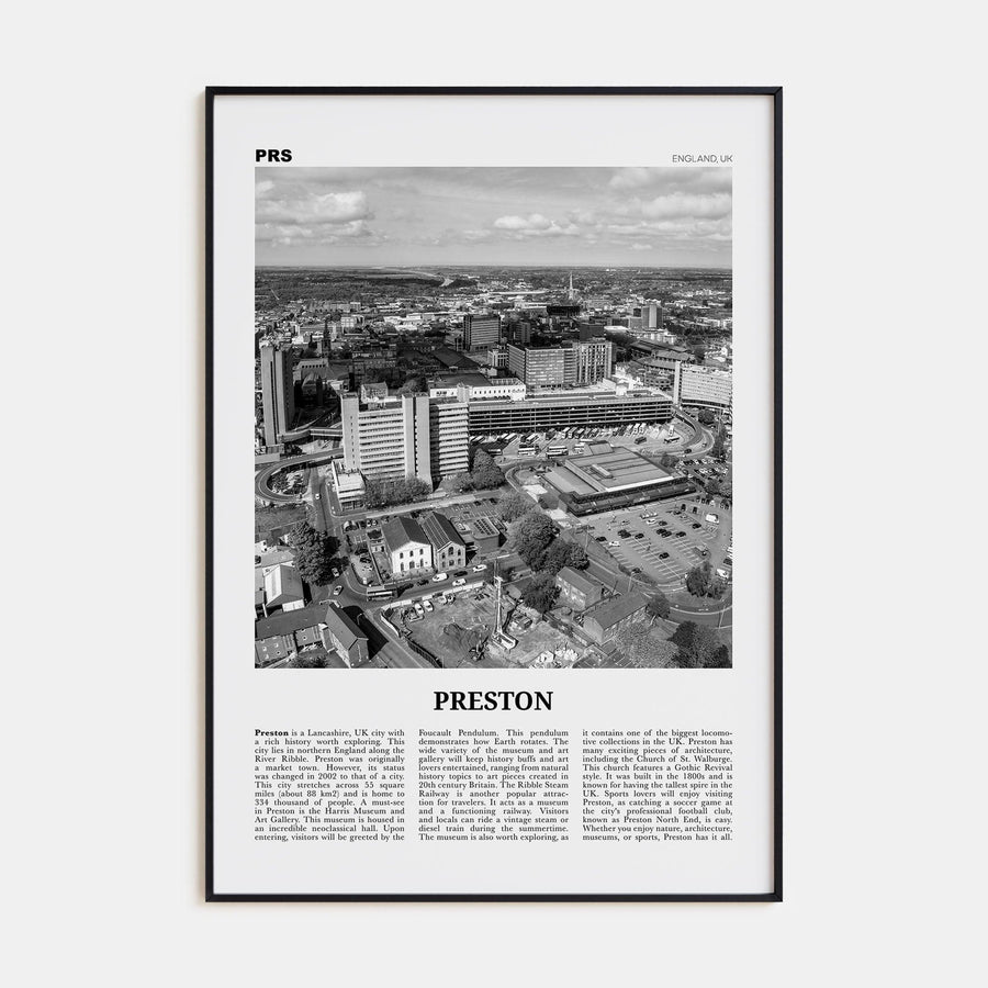 Preston No 1 Poster Black Metal / 8x12 in Nbourhood Travel B&W Poster