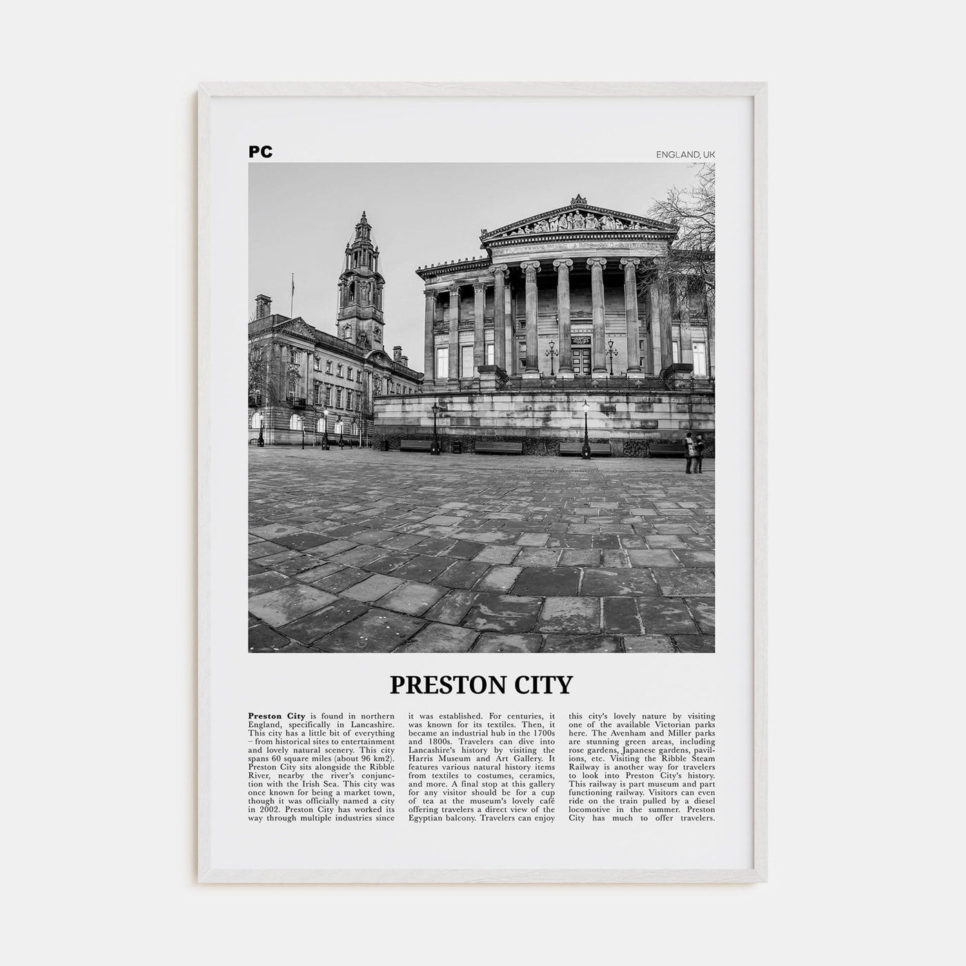 Preston No 2 Poster White Wood / 8x12 in Nbourhood Travel B&W Poster