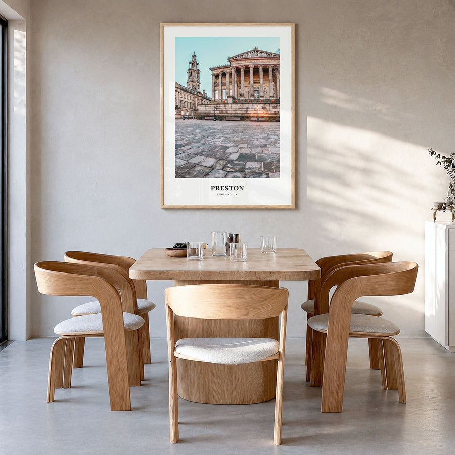 Preston Classic Poster in a natural wood frame, hanging in a dining room