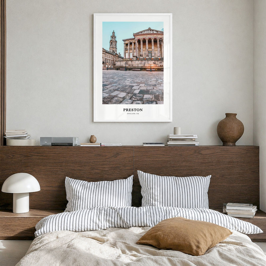 Preston Classic Poster in a white wood frame, hanging in a bedroom