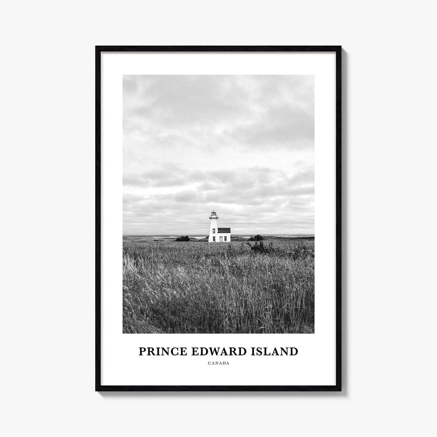 Prince Edward Island black & white classic poster of Canada – vertical wall art, unframed print shown in interior mockup