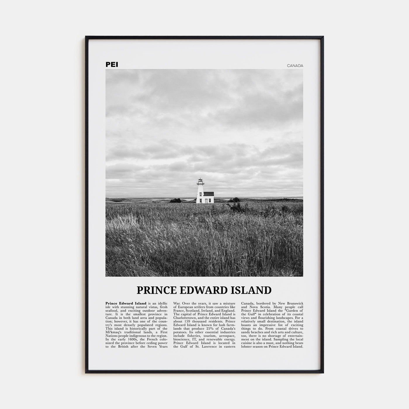 Prince Edward Island Poster Black Metal / 8x12 in Nbourhood Travel B&W Poster