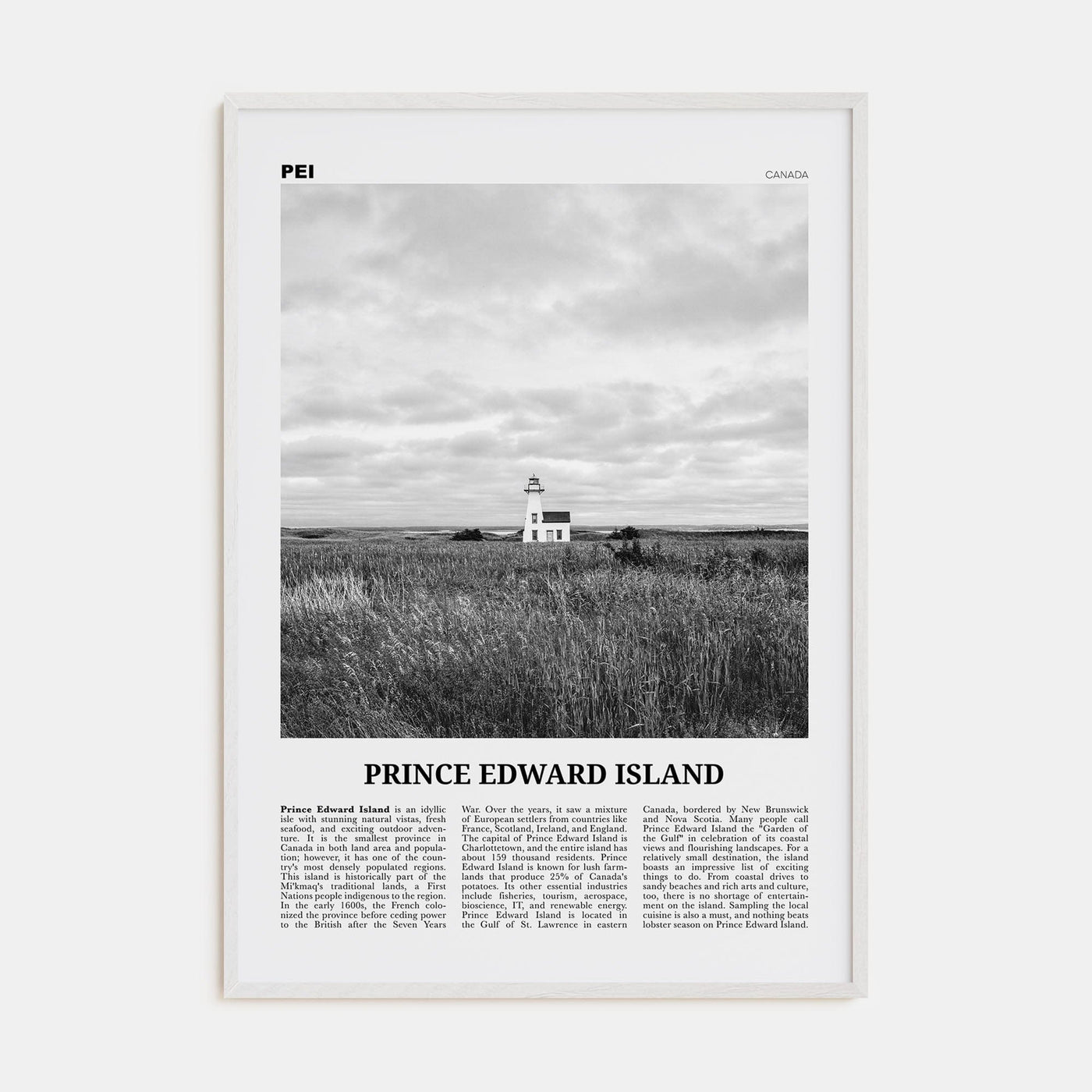 Prince Edward Island Poster White Wood / 8x12 in Nbourhood Travel B&W Poster