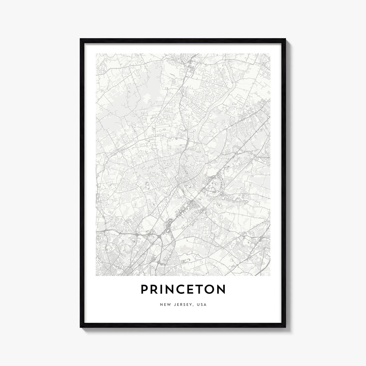 Princeton black & white map poster of New Jersey, USA – vertical wall art, unframed print shown in interior mockup