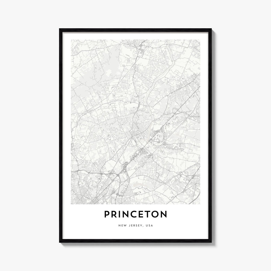 Princeton black & white map poster of New Jersey, USA – vertical wall art, unframed print shown in interior mockup