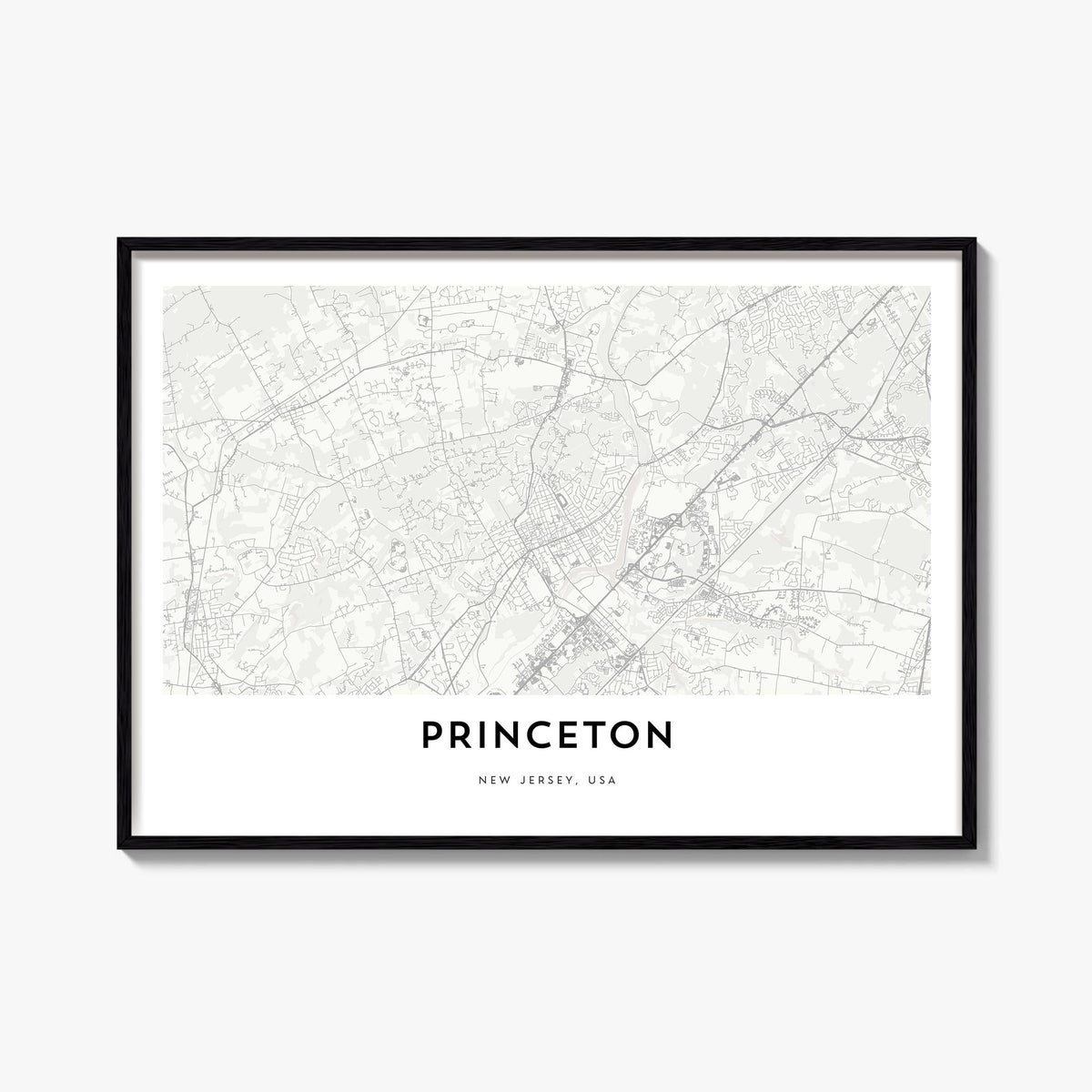 Princeton black & white map poster of New Jersey, USA – horizontal wall art, unframed print shown in interior mockup