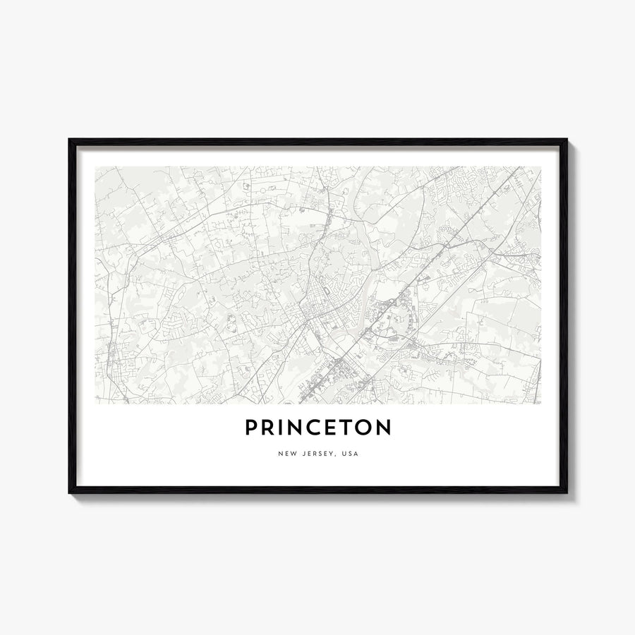 Princeton black & white map poster of New Jersey, USA – horizontal wall art, unframed print shown in interior mockup