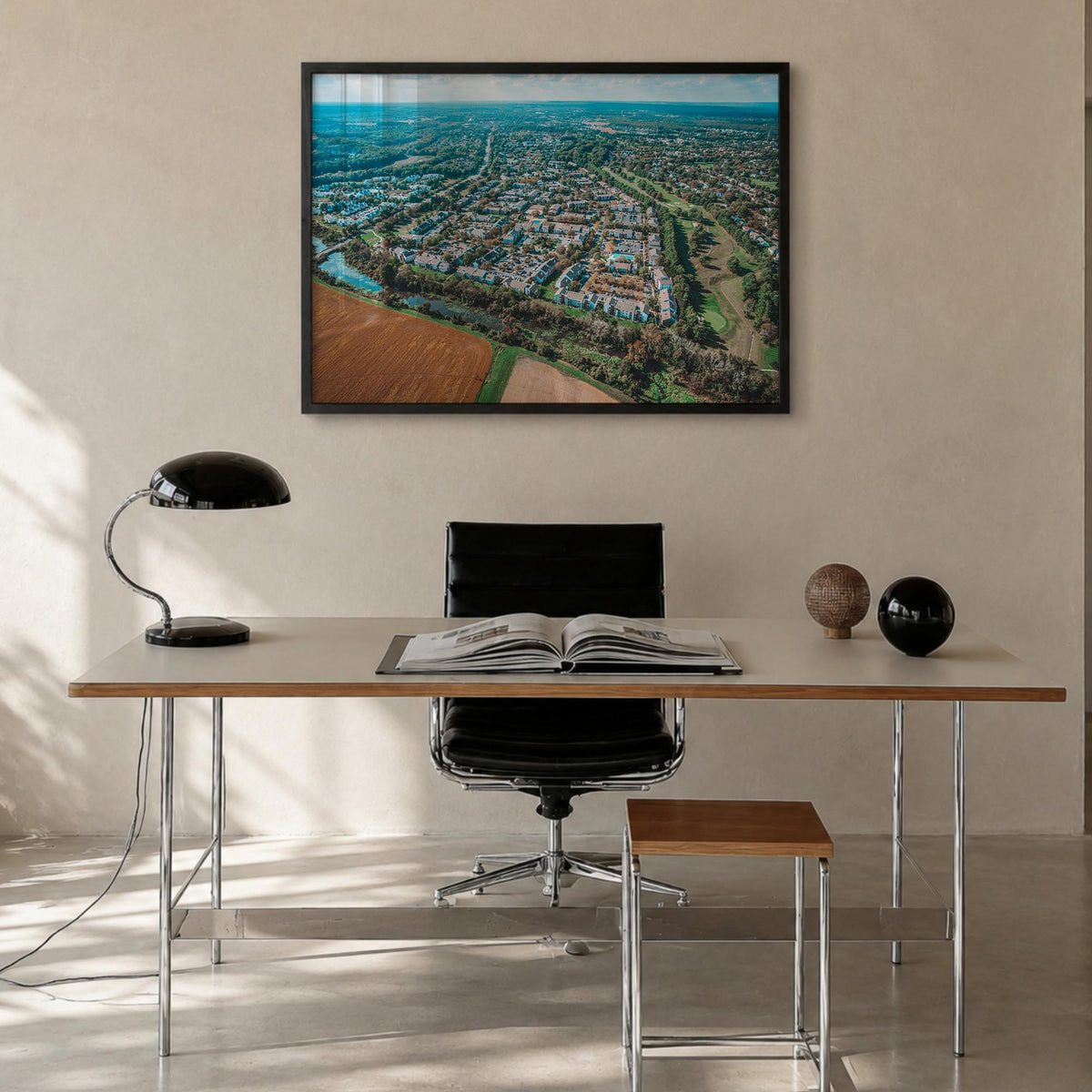 Princeton colorful photo poster of New Jersey, USA – horizontal wall art in black wood frame, hanging on wall
