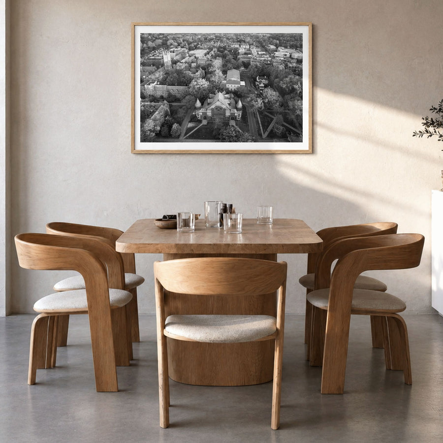 Princeton Photo Poster in a natural wood frame, hanging in a dining room, white border
