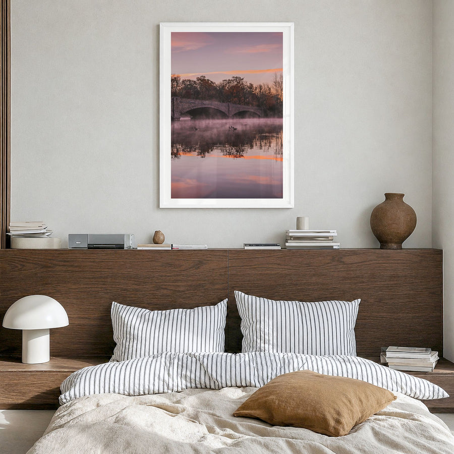 Princeton Photo No 1 Poster in a white wood frame, hanging in a bedroom, white border