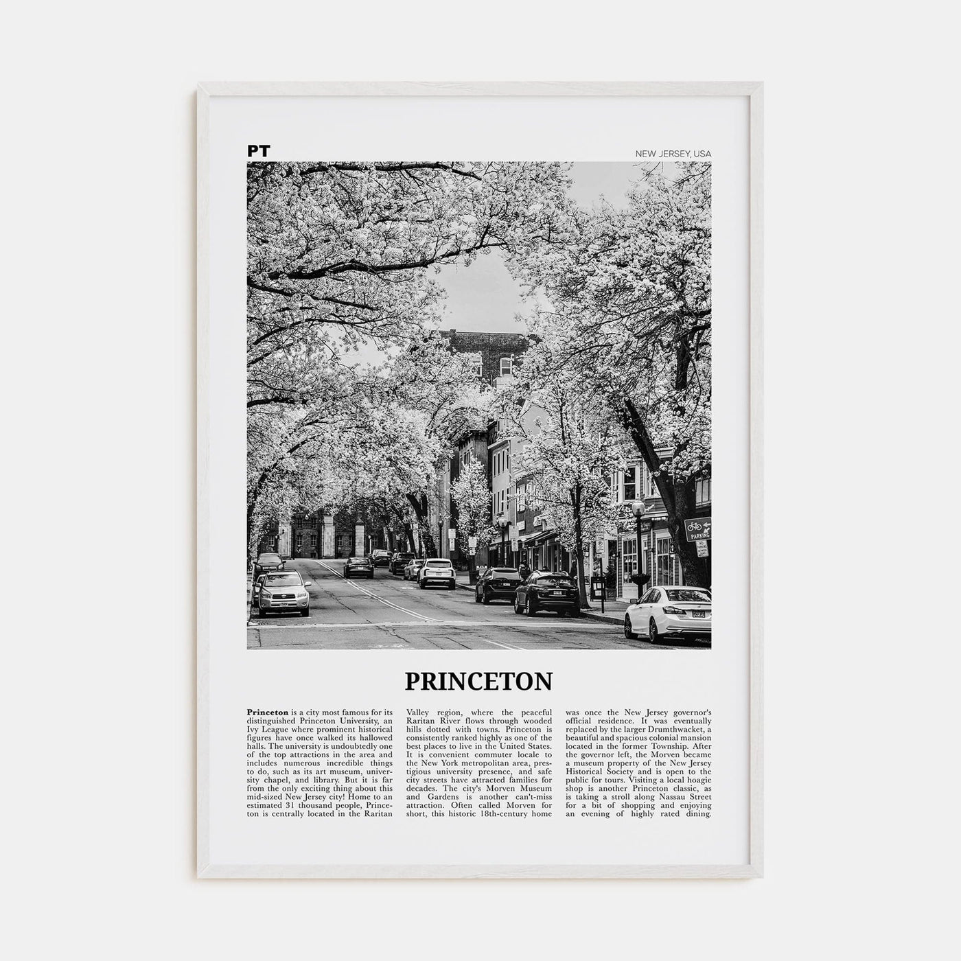 Princeton Poster White Wood / 8x12 in Nbourhood Travel B&W Poster