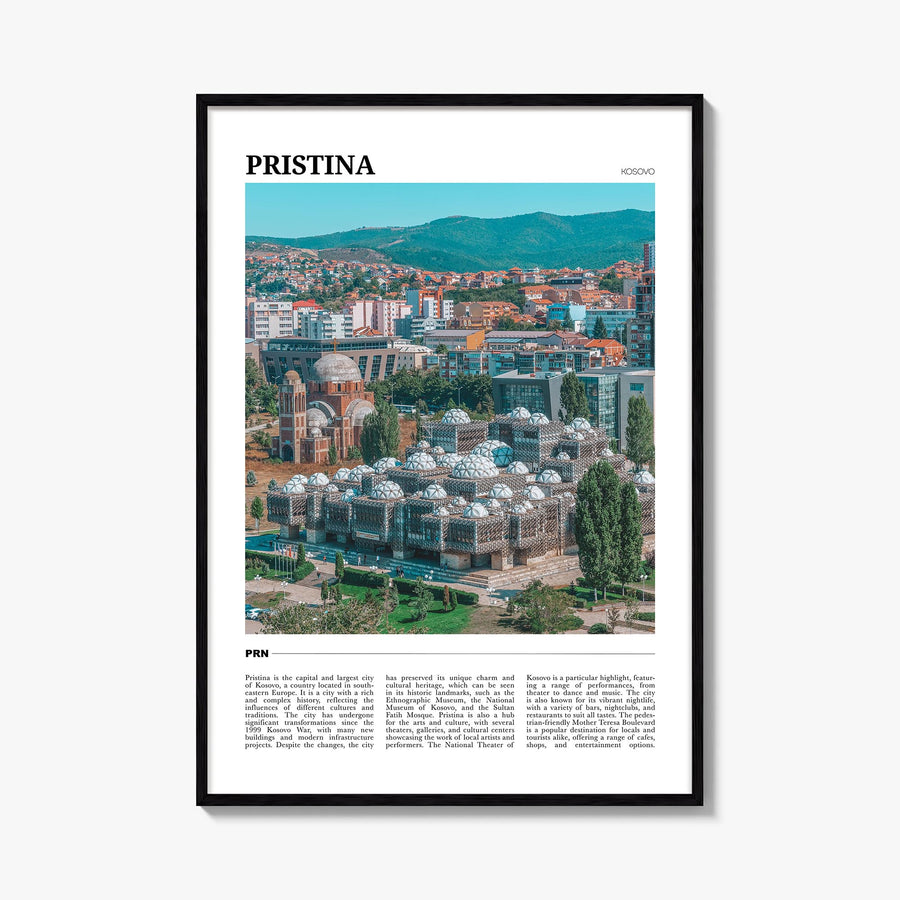 Pristina colorful travel poster of Kosovo – vertical wall art, unframed print shown in interior mockup