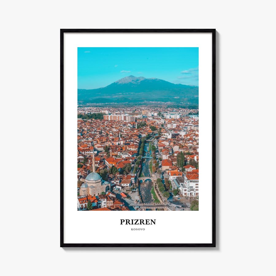 Prizren no. 1 colorful classic poster of Kosovo – vertical wall art, unframed print shown in interior mockup