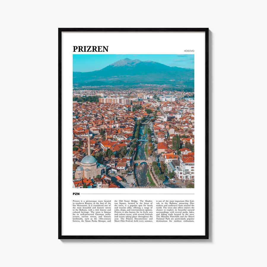 Prizren no. 1 colorful travel poster of Kosovo – vertical wall art, unframed print shown in interior mockup