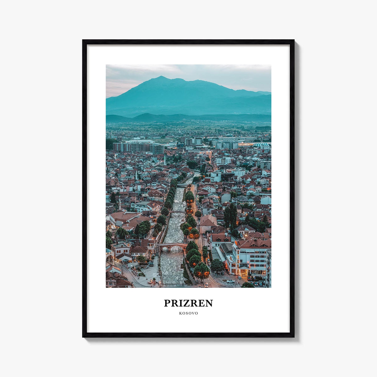 Prizren no. 2 colorful classic poster of Kosovo – vertical wall art, unframed print shown in interior mockup