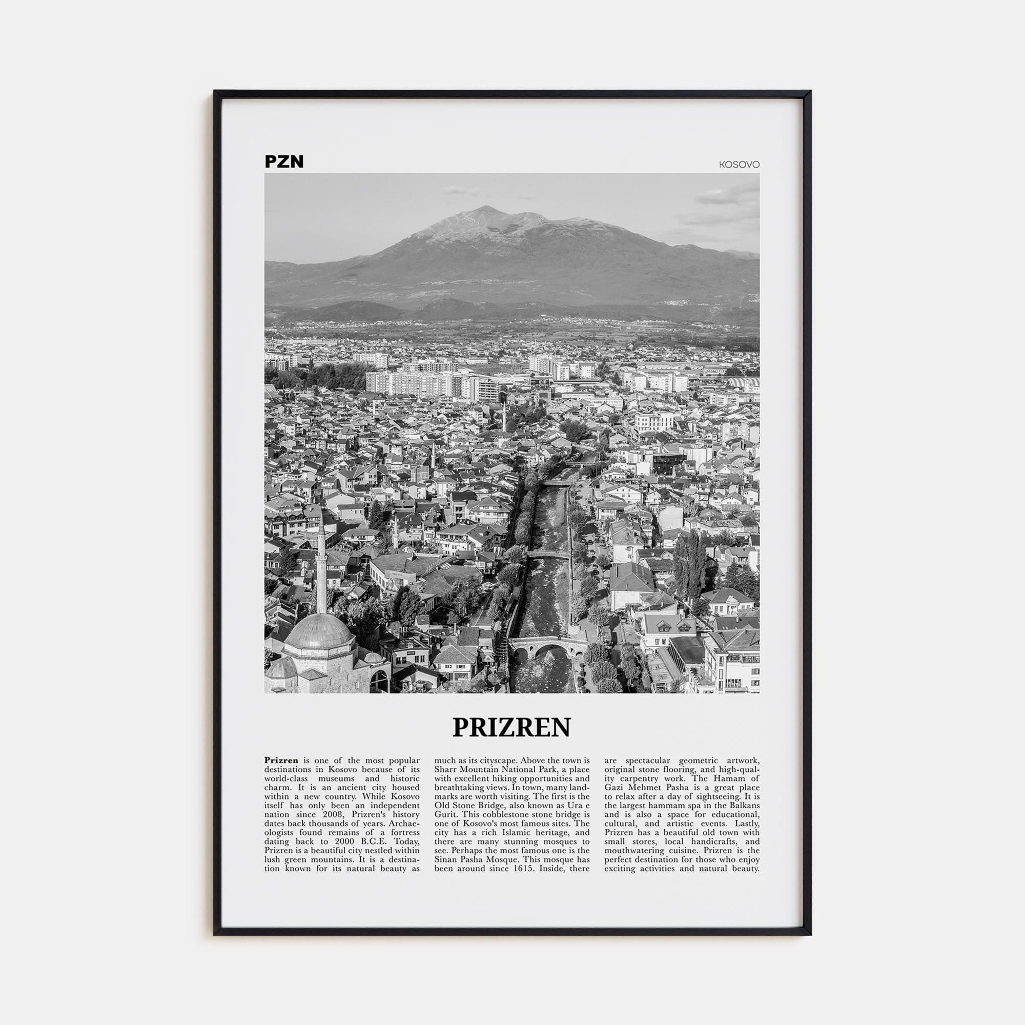 Prizren Poster Black Metal / 8x12 in Nbourhood Travel B&W Poster